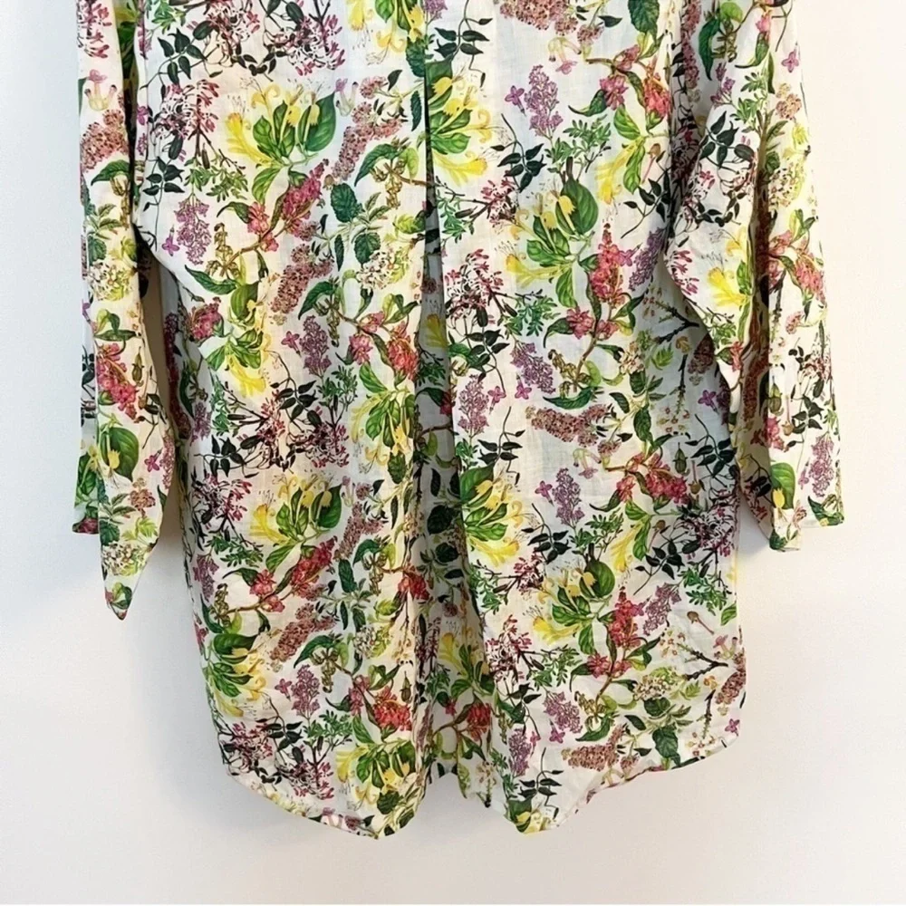 Jiva Clothing Floral Raime Green Tunic Blouse 3/4 Sleeves Size 2 (10-12 US)